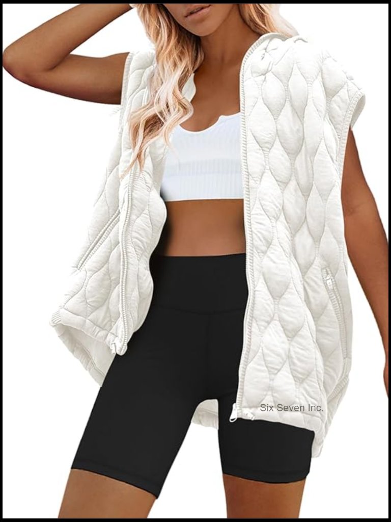 Oversized Puffer Vest Sleeveless Quilted Jacket Zip Up Hooded Puffy Vest Winter